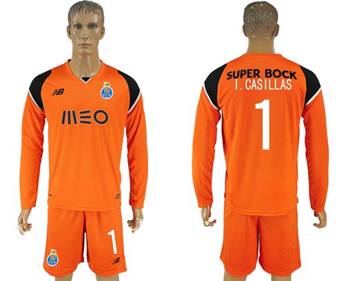 Oporto #1 I.Casillas Orange Goalkeeper Long Sleeves Soccer Club Jersey - Click Image to Close